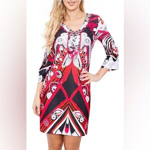 👸White Mark Couture Collection Women’s Colorful Abstract Mini-Dress Sz. L👸